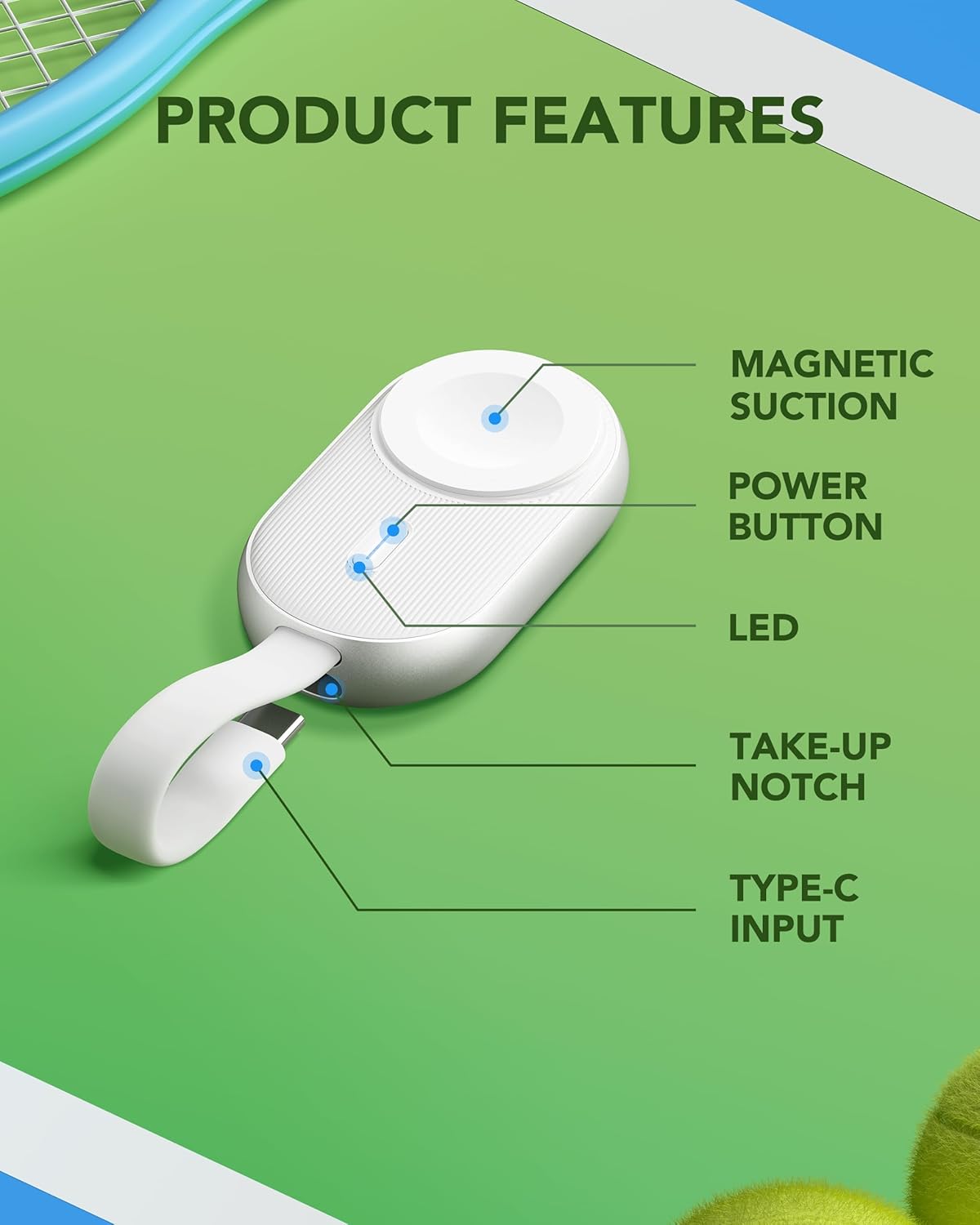 VRURC – Cargador portátil para Apple Watch, cargador de reloj portátil de 1200 mAh, llavero magnético, cargador de reloj inalámbrico para iWatch