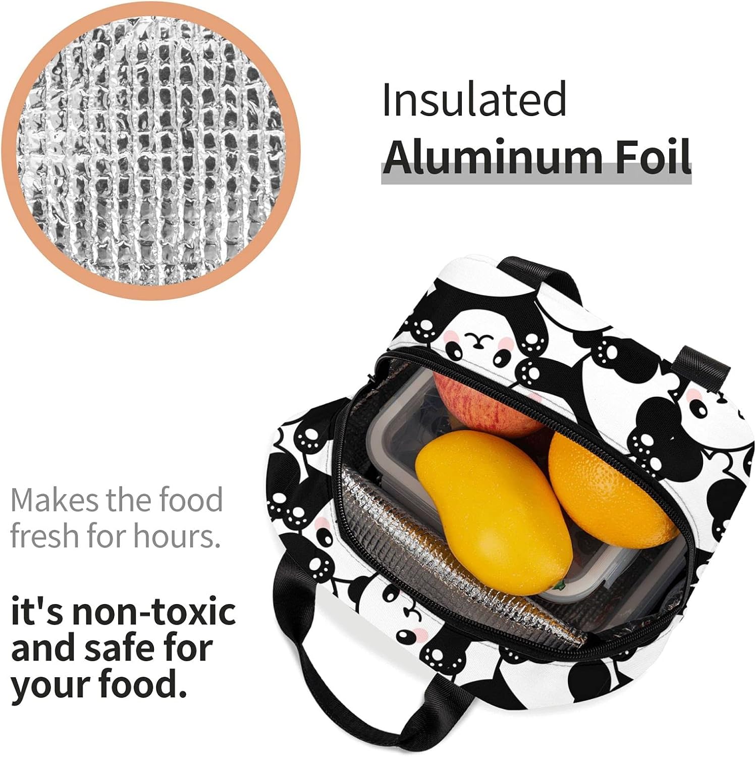 Linda lonchera de panda  Bolsas de almuerzo aisladas para niños y niñas, bolsas de almuerzo reutilizables, perfectas para la escuela, campamento,