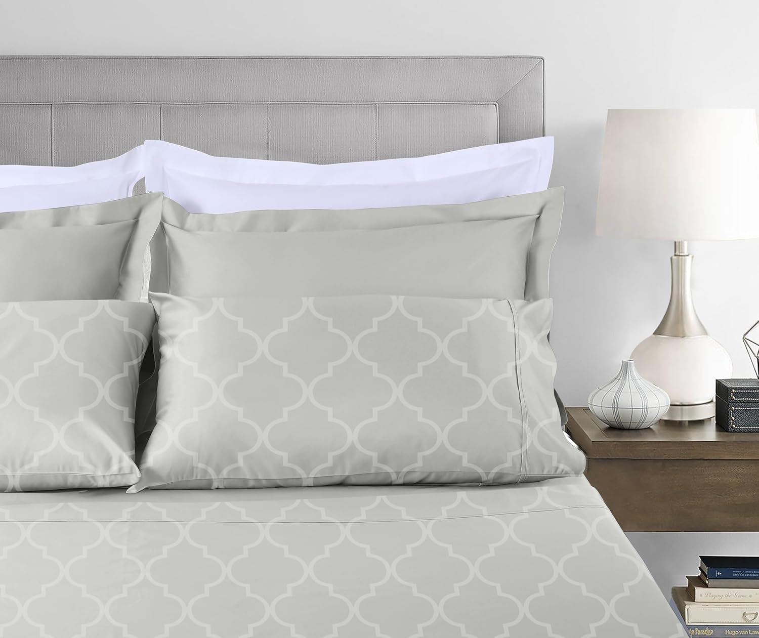 Threadmill Home Linen Bedding – Juego de sábanas de 300 hilos, 100 % algodón, juego de cama de lujo, 4 piezas, tejido de satén suave, color blanco