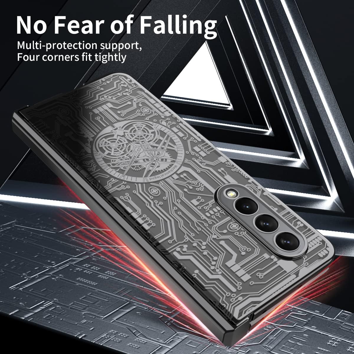 Miimall Funda para Samsung Galaxy Z Fold 4 con protector de pantalla, funda plegable 4 con protección de bisagra + textura de chapado mecánico de