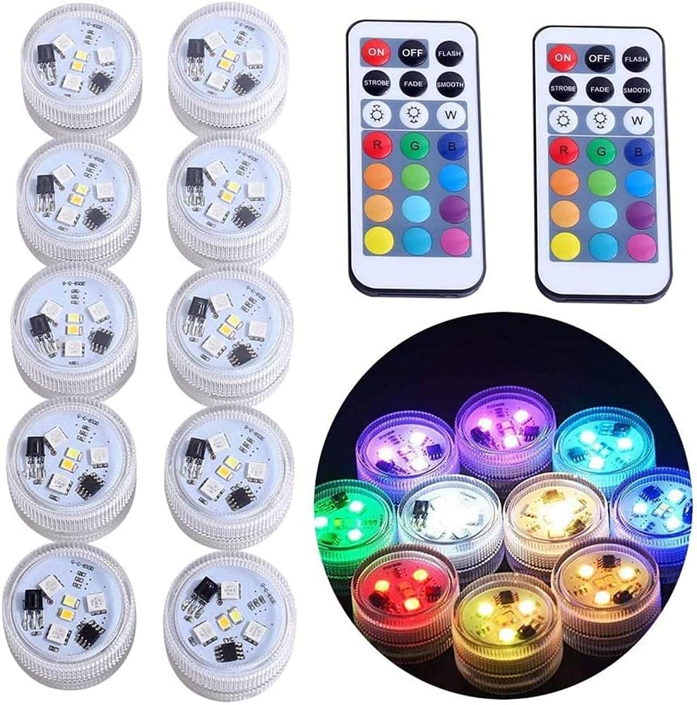 Mini luces LED sumergibles con control remoto, pequeñas velas de té subacuáticas, impermeables, 1.5 pulgadas, RGB multicolor, sin llama, funciona