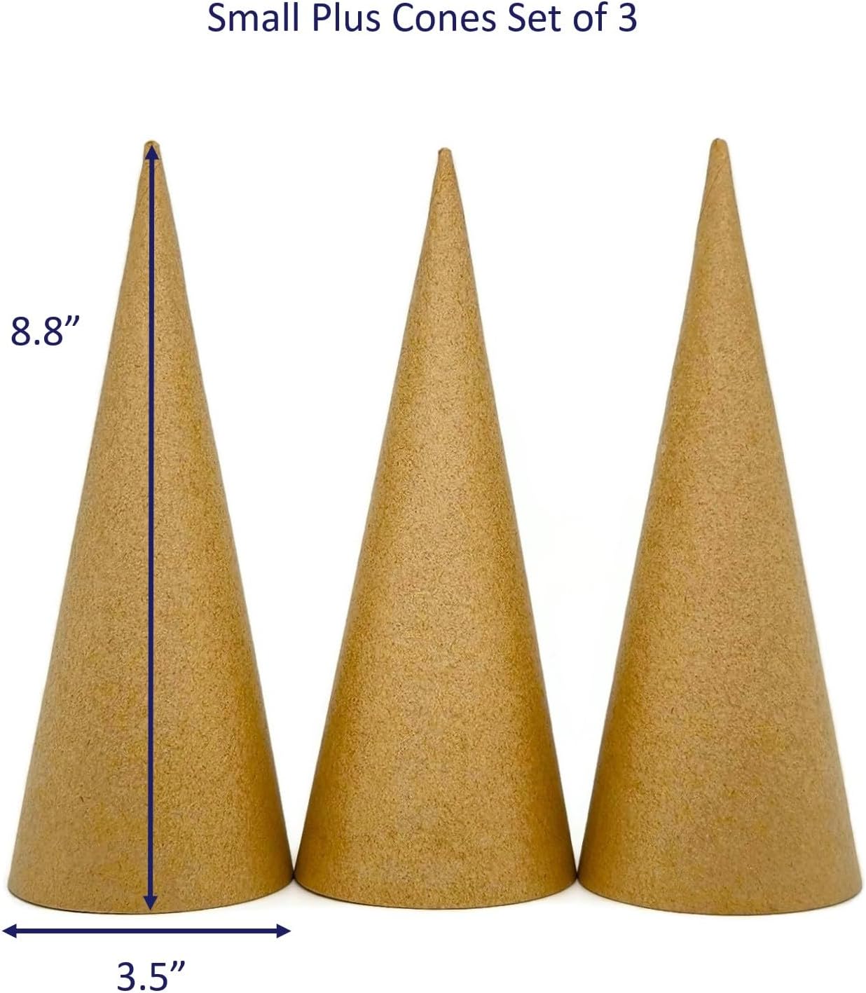 AllStellar Juego de 3 conos de papel maché con parte inferior abierta de 8.8 x 3.5 pulgadas (pequeño Plus) – Para proyectos de arte de bricolaje,