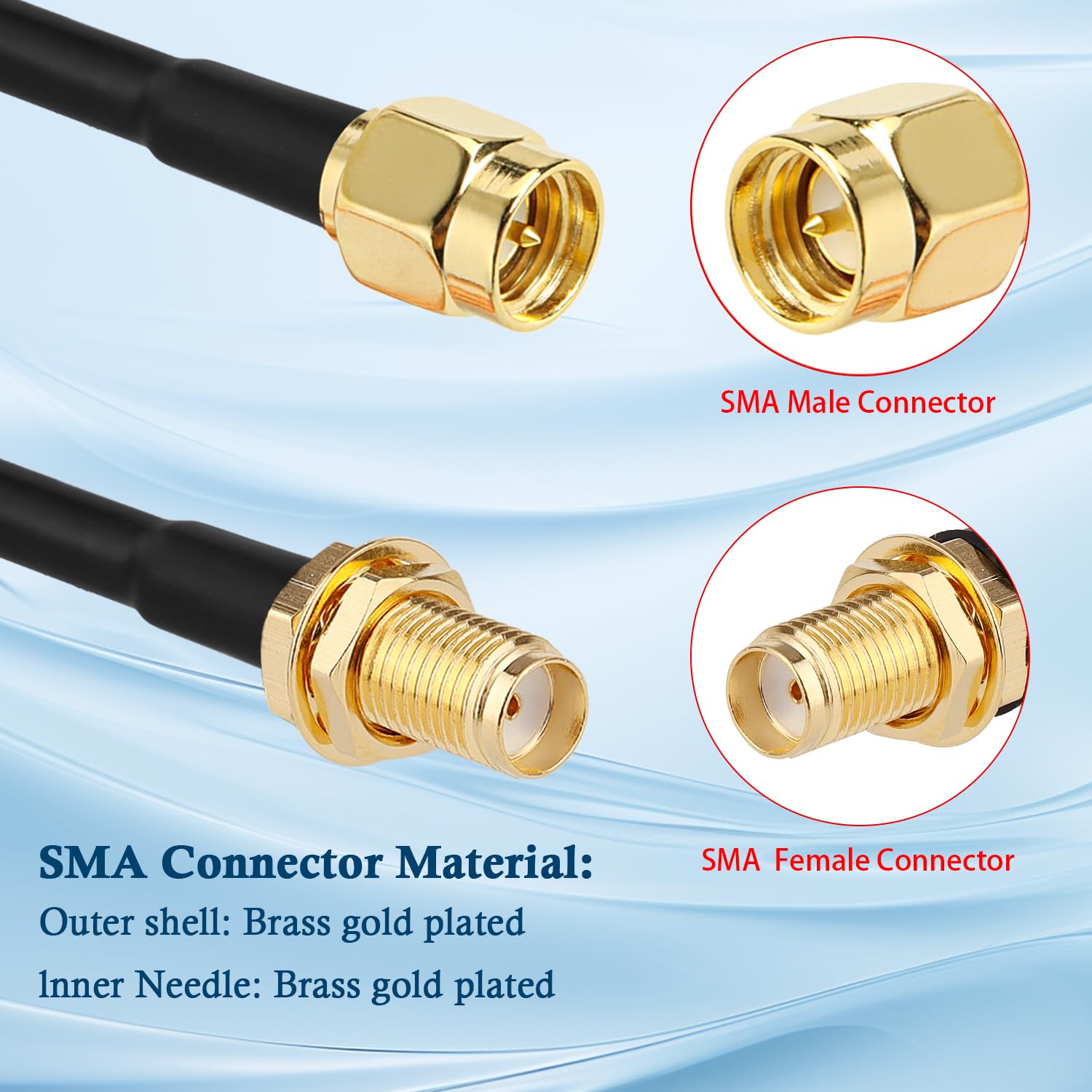 XRDS -RF Cable SMA de 1 pie, macho SMA a mamparo hembra SMA RG316 SMA Cable de extensión para 4G LTE Router celular SDR USB Dongle receptor (2