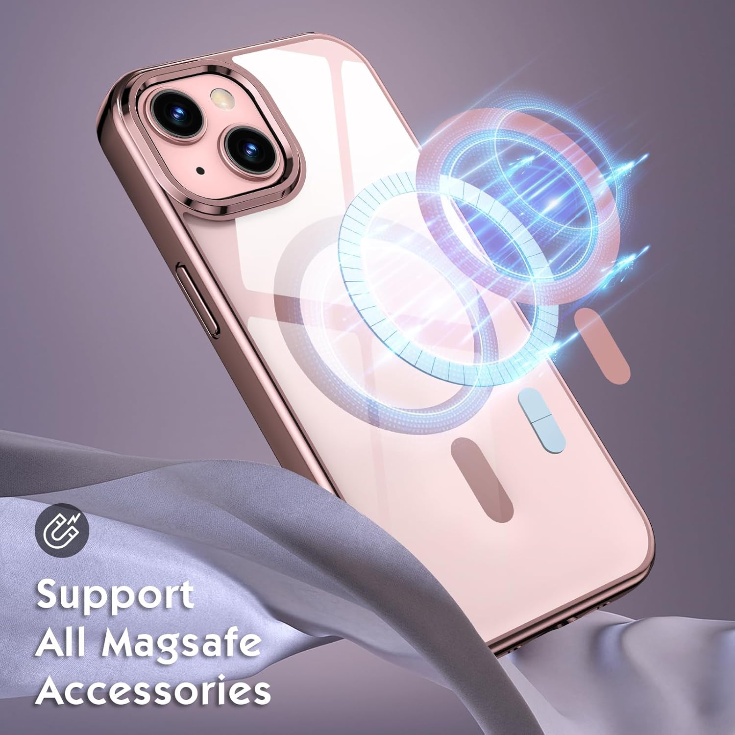 zelaxy Compatible con iPhone 15, funda magnética de lujo con borde galvanizado, transparente, carcasa dura, nunca amarilla, funda protectora para