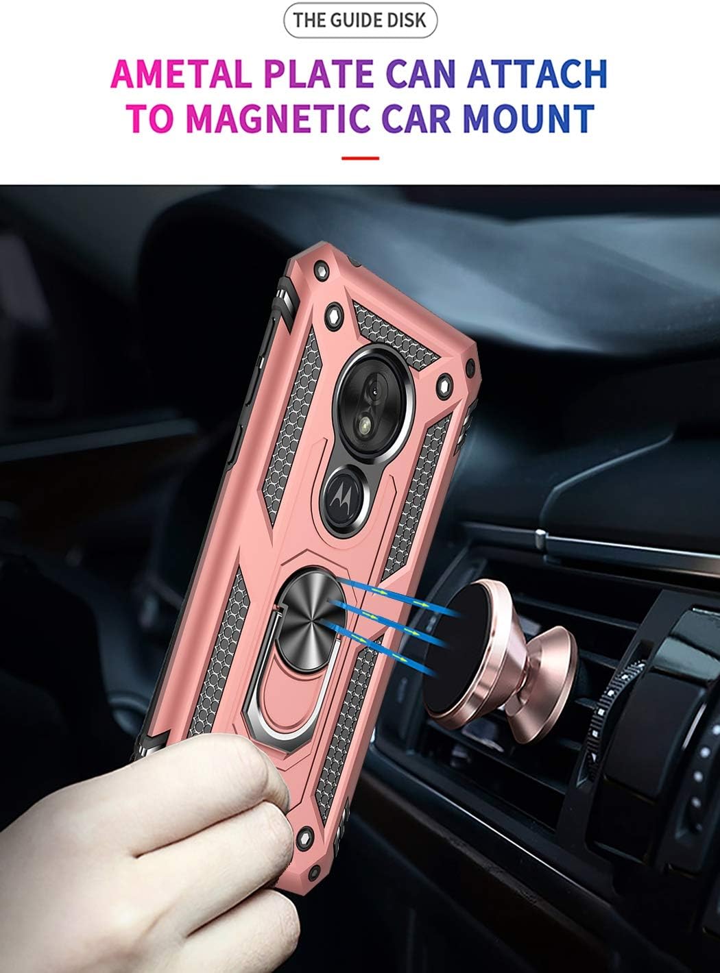 Funda para Moto G7 PlayMoto G7 Optimo (XT1952DL), grado militar soporte magnético para anillo de automóvil, soporte de soporte de soporte protector