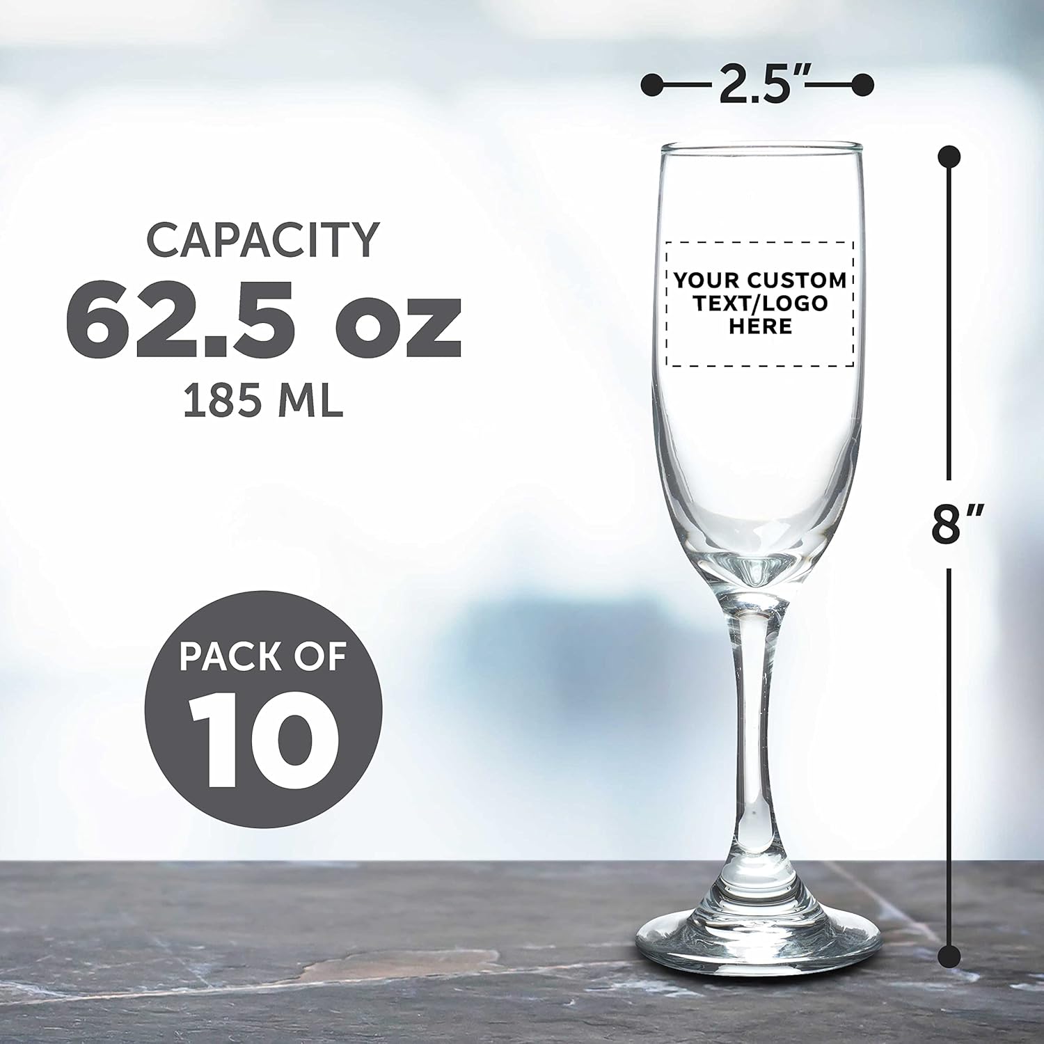 Flauta de champán personalizada de 6.25 onzas, juego de 10, paquete personalizado a granel, ideal para cócteles, recuerdos de boda, decoraciones de