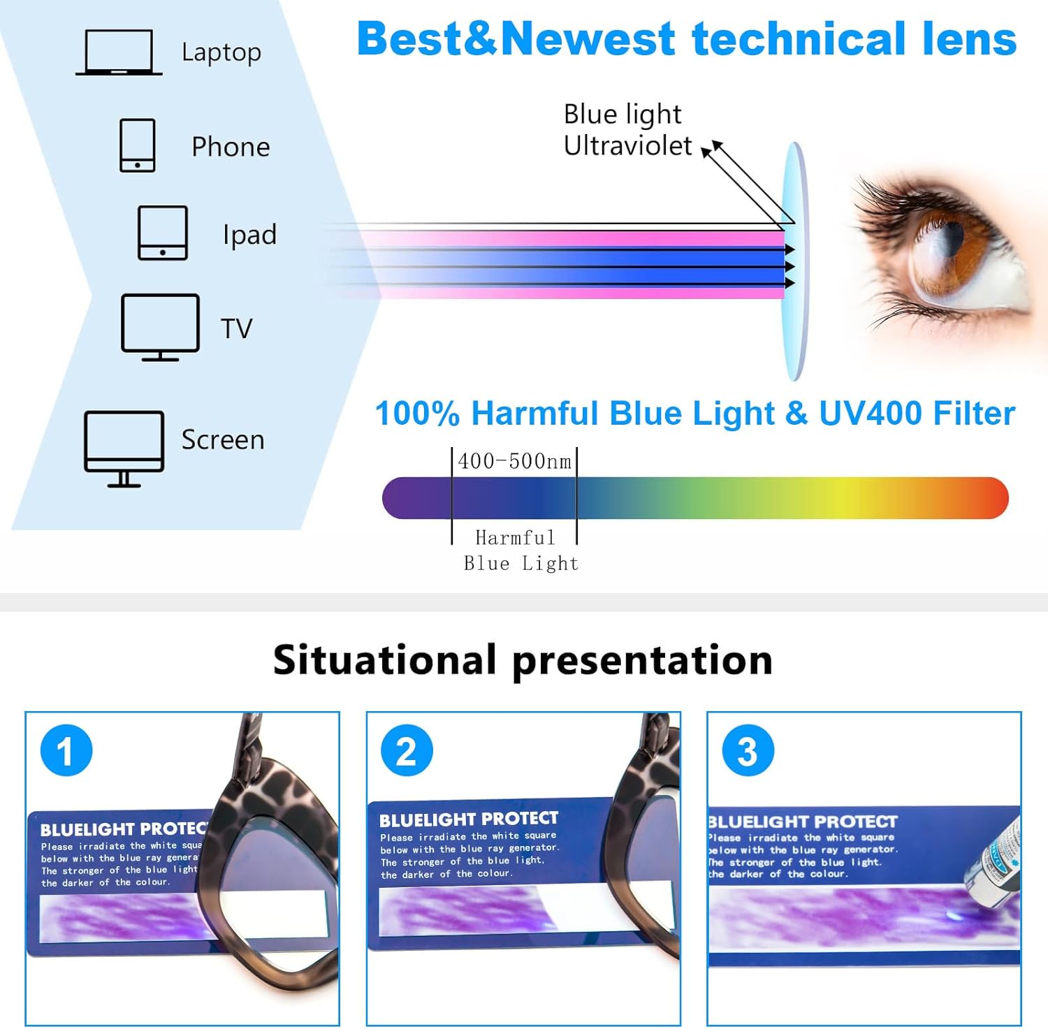 REAVEE Paquete de 3 lentes de lectura de gran tamaño para mujer, bloqueo de luz azul, elegante, grueso, marco grande, bisagra de resorte, flor negra