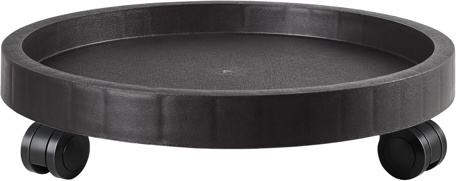 Organizador de macetas de 9.8 pulgadas con ruedas, soporte de ruedas resistente para plantas en maceta, bandeja de base redonda con ruedas, soporte