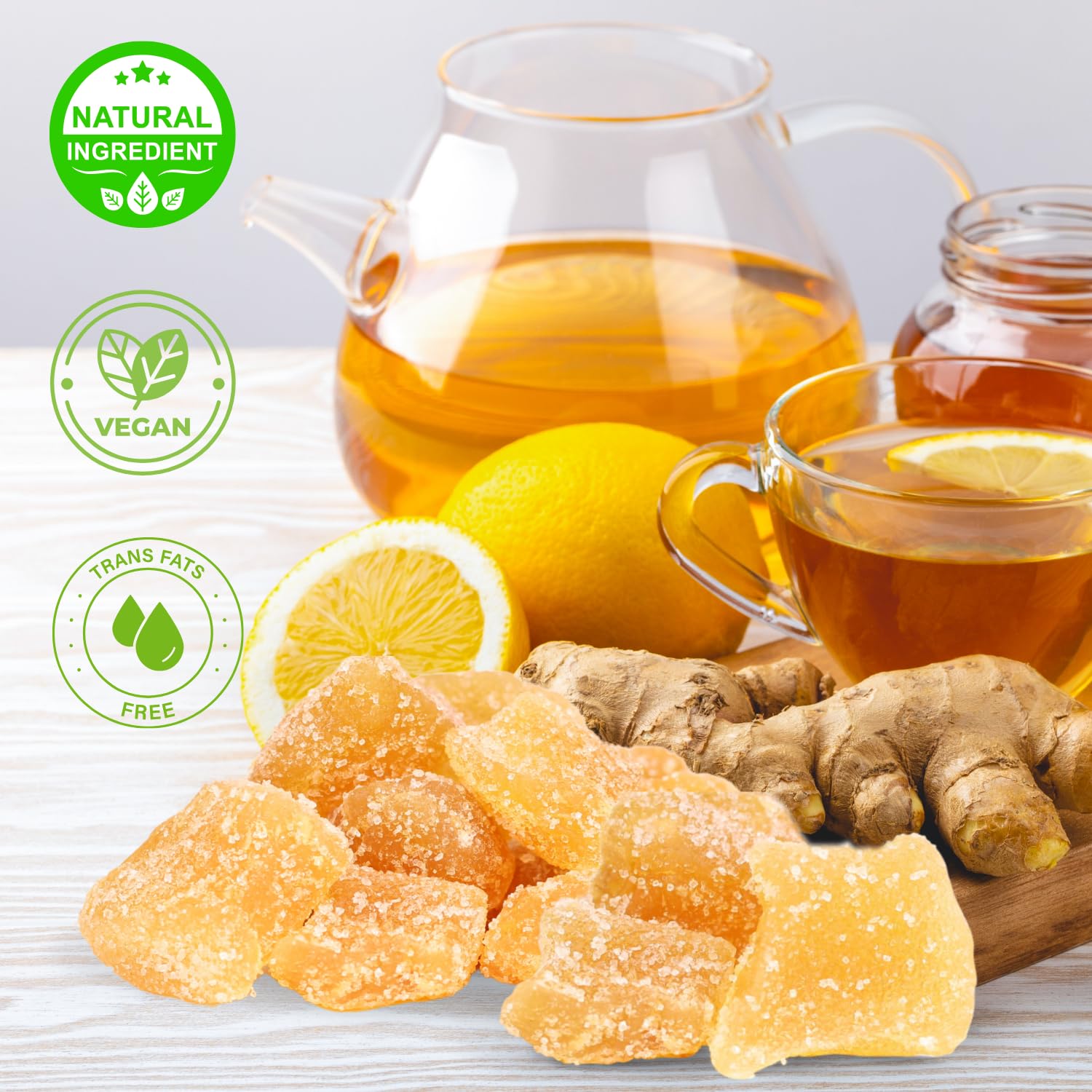 It’s Delish, trozos de jengibre cristalizados de 2 libras a granel  Caramelo natural de fruta de jengibre seco confitado, raíz de jengibre con
