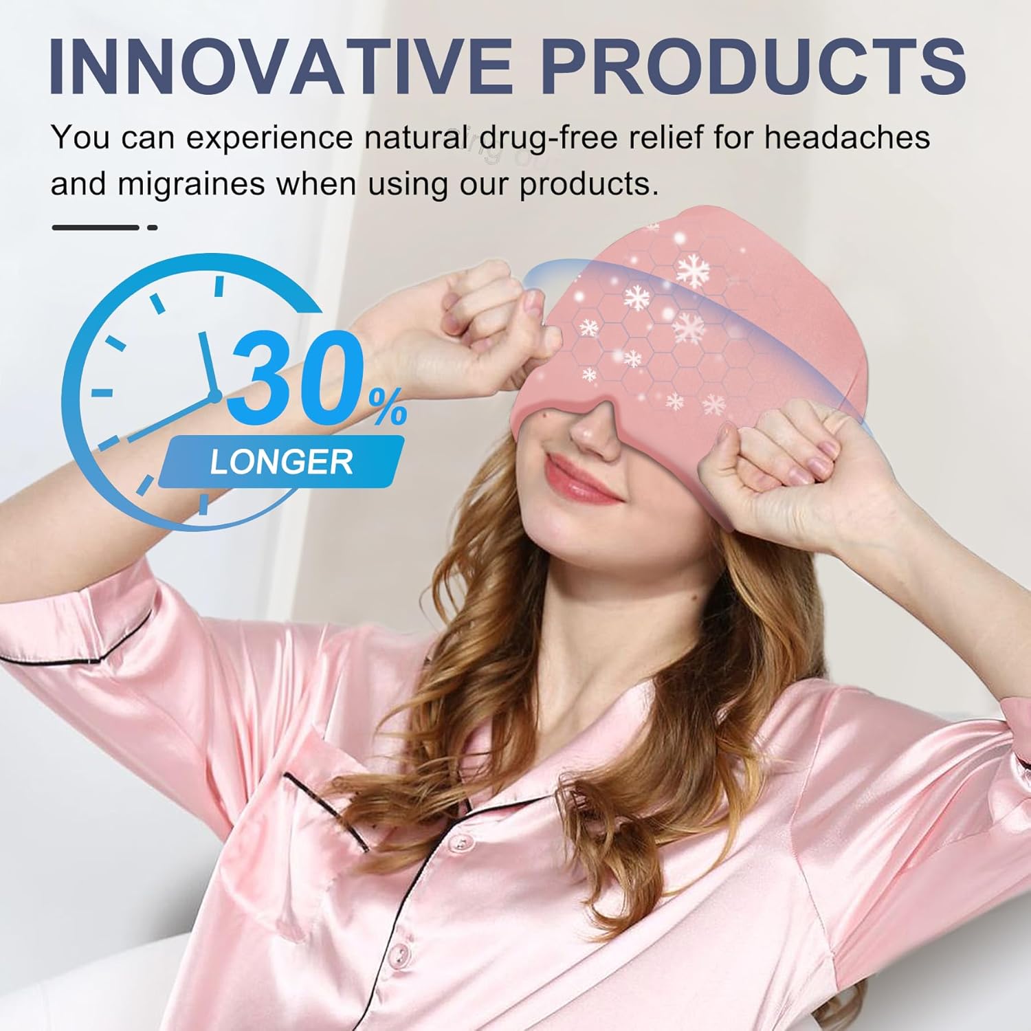 EXQUISLIFE Gorro para aliviar el dolor de cabeza de migraña, envoltura de gel para la cabeza, terapia fría y caliente, máscara para ojos sinusales,