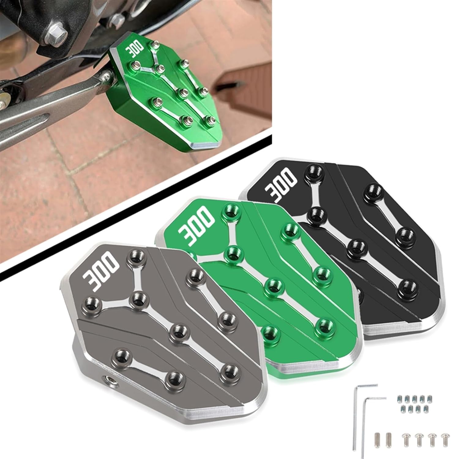 CNC aluminio Motorcycle Kickstand Side Stand Enlarge Extension for Kawasaki Ninja 400 300 650 1000 Z900 Versys650 2010-2023 (Color  Green ZX10R)