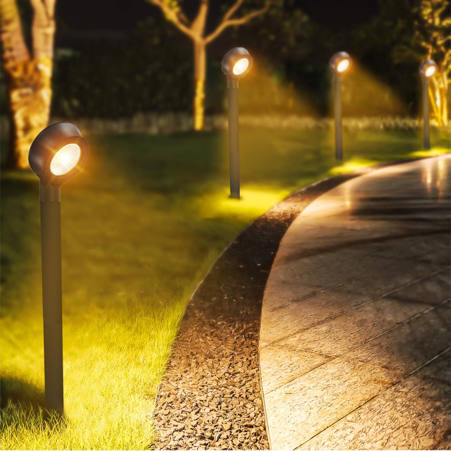 Luces solares para camino, luces solares LED de jardín de 300 lm, opciones LED blancas brillantes y cálidas, luces solares en forma de L, luces