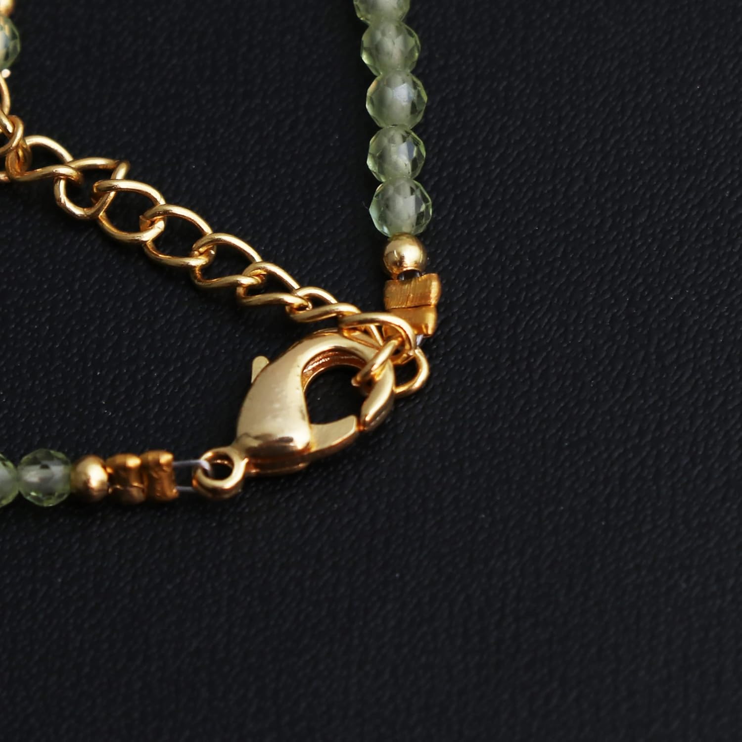 Gempires Natural Peridot Beads Bracelet, August Birthstone Jewelry Handmade Beaded 2.4-2.5 mm Green Peridot Beads with 7 +1 inch Adjustable Chain