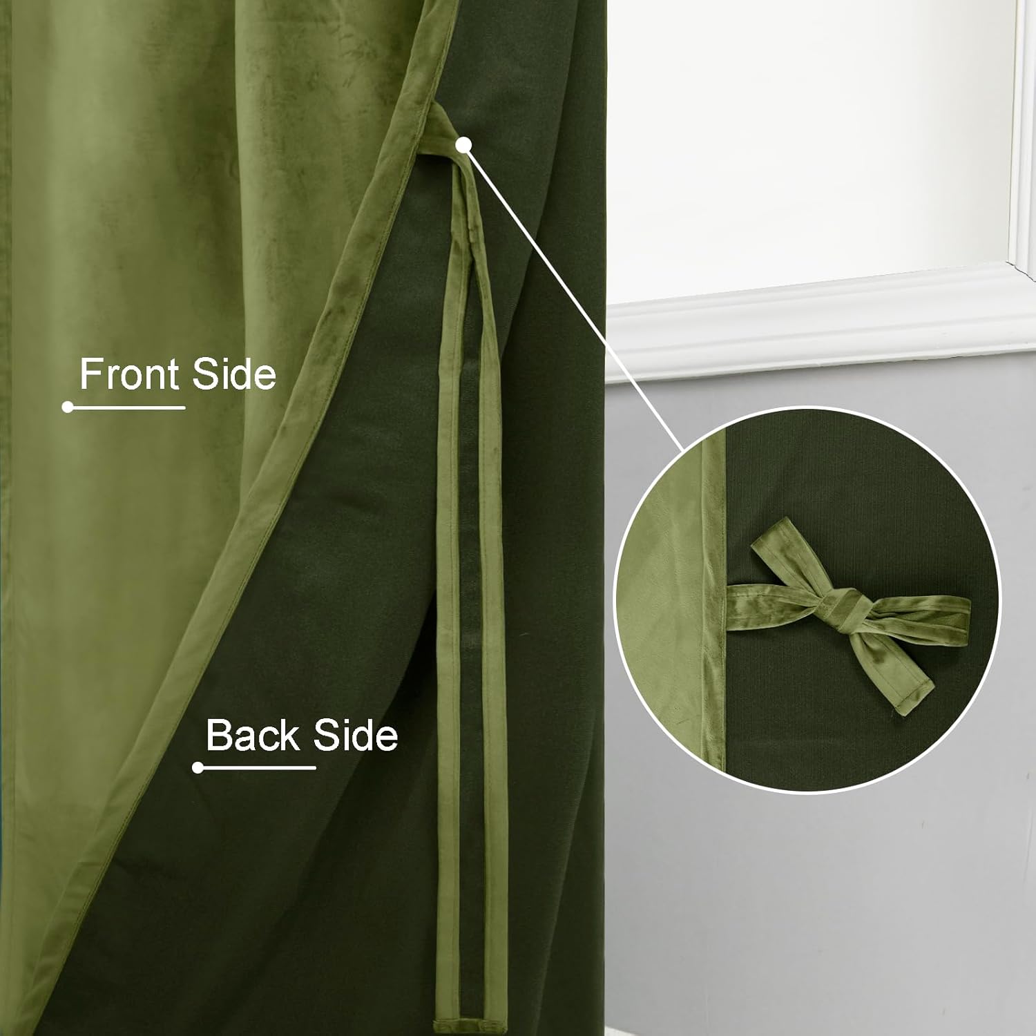 JIUZHEN Cortinas de terciopelo verde musgo de 96 pulgadas de largo para sala de estar, cortinas de terciopelo retro suaves con bolsillo para barra,