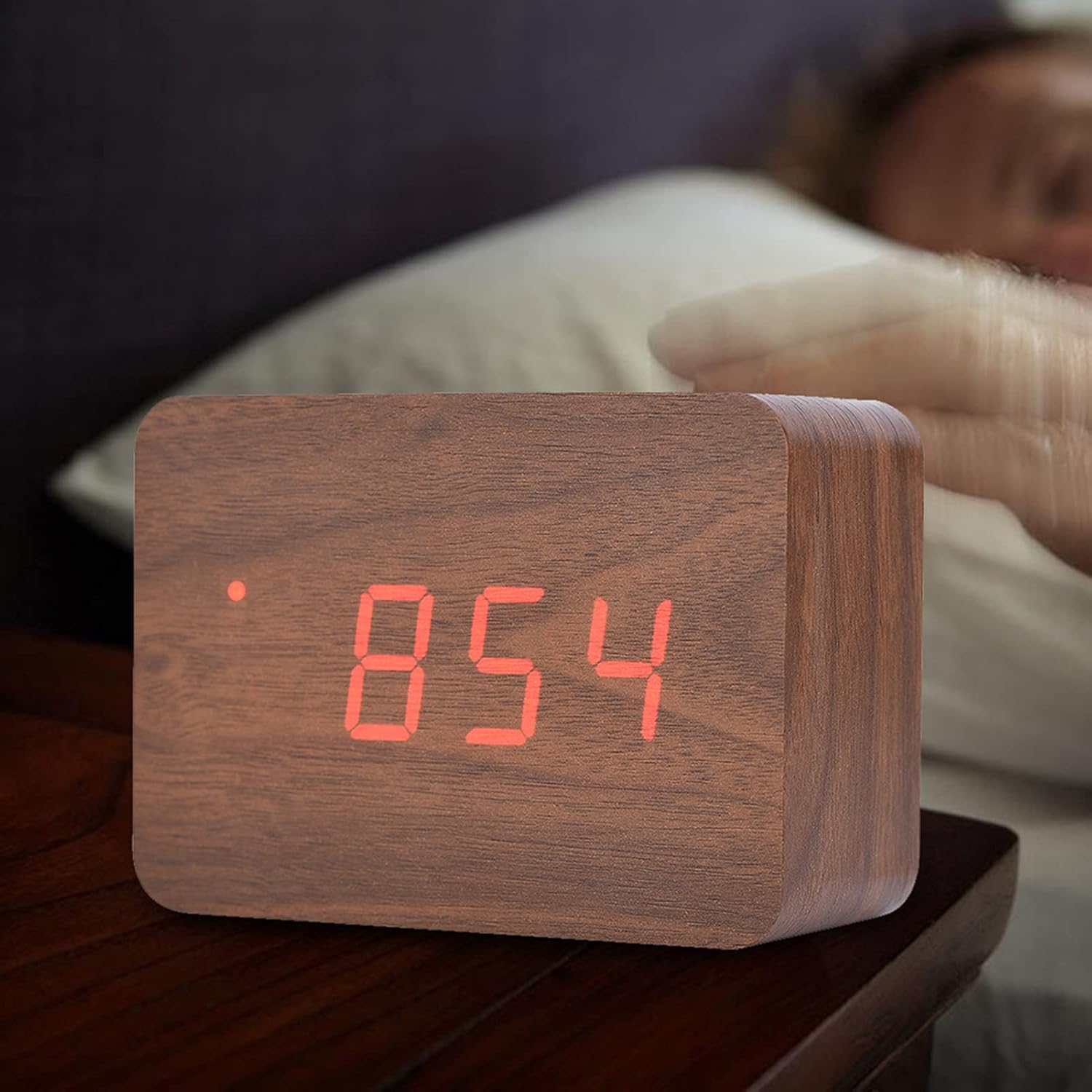 Luces LED suaves alimentadas por 3 pilas AAA, reloj despertador de madera, reloj despertador digital de madera para dormitorio, oficina, escuela