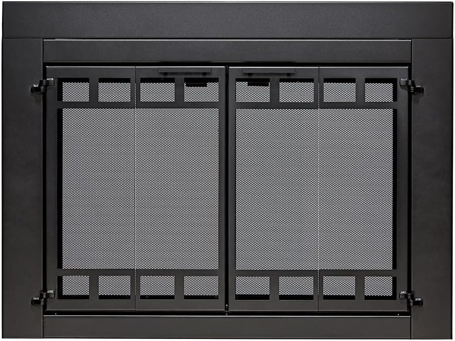 UniFlame – Connor – Puertas de chimenea de estilo bi-fold con vidrio templado ahumado (color negro, tamaño grande – se adapta a la apertura de 36 a