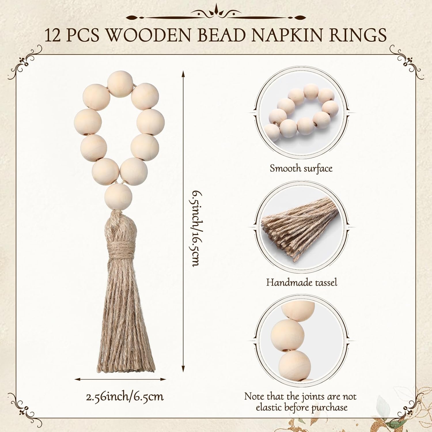 Zhehao Juego de 12 manteles individuales bohemios de arpillera de algodón natural y hierba, manteles individuales con borlas, cuentas de madera,