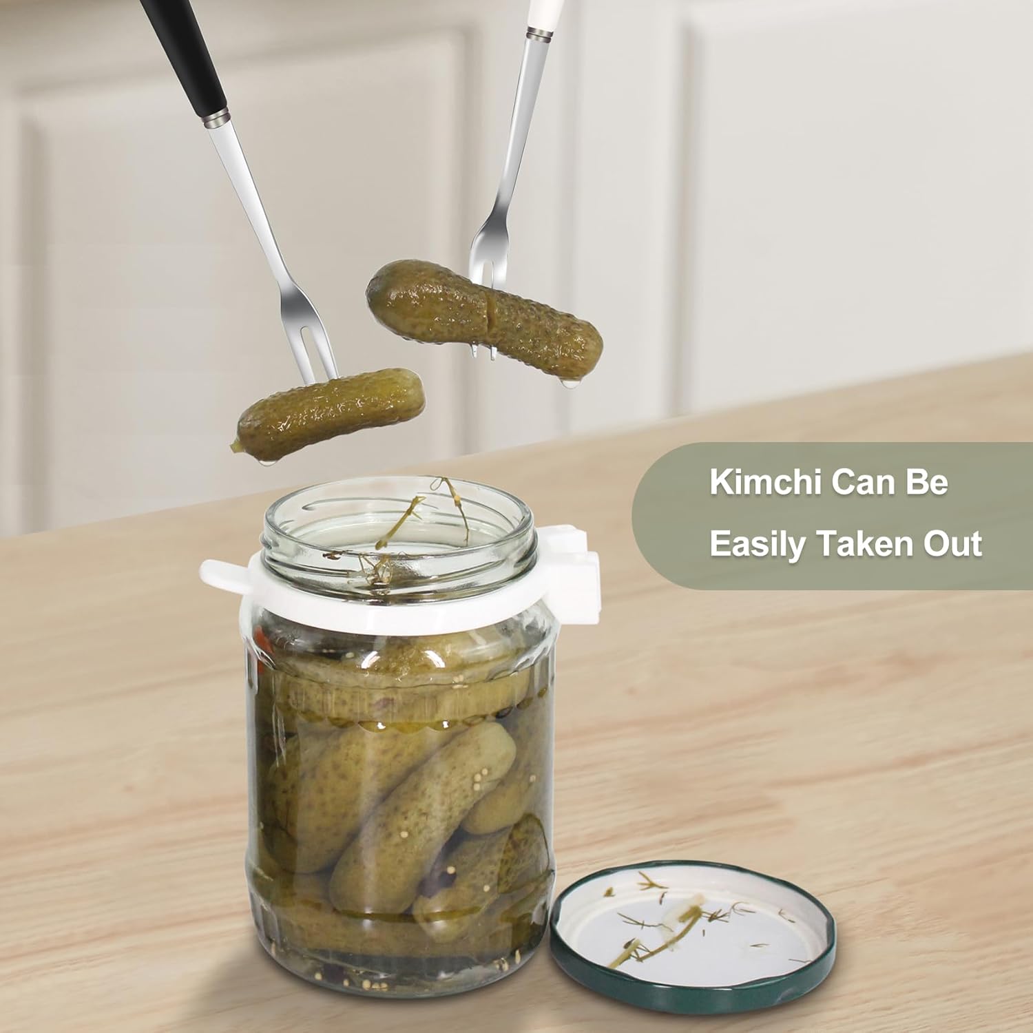 Tenedor para pepinillos compatible con la mayoría de los frascos de conserva, tenedor de acero inoxidable duradero para una fácil extracción de