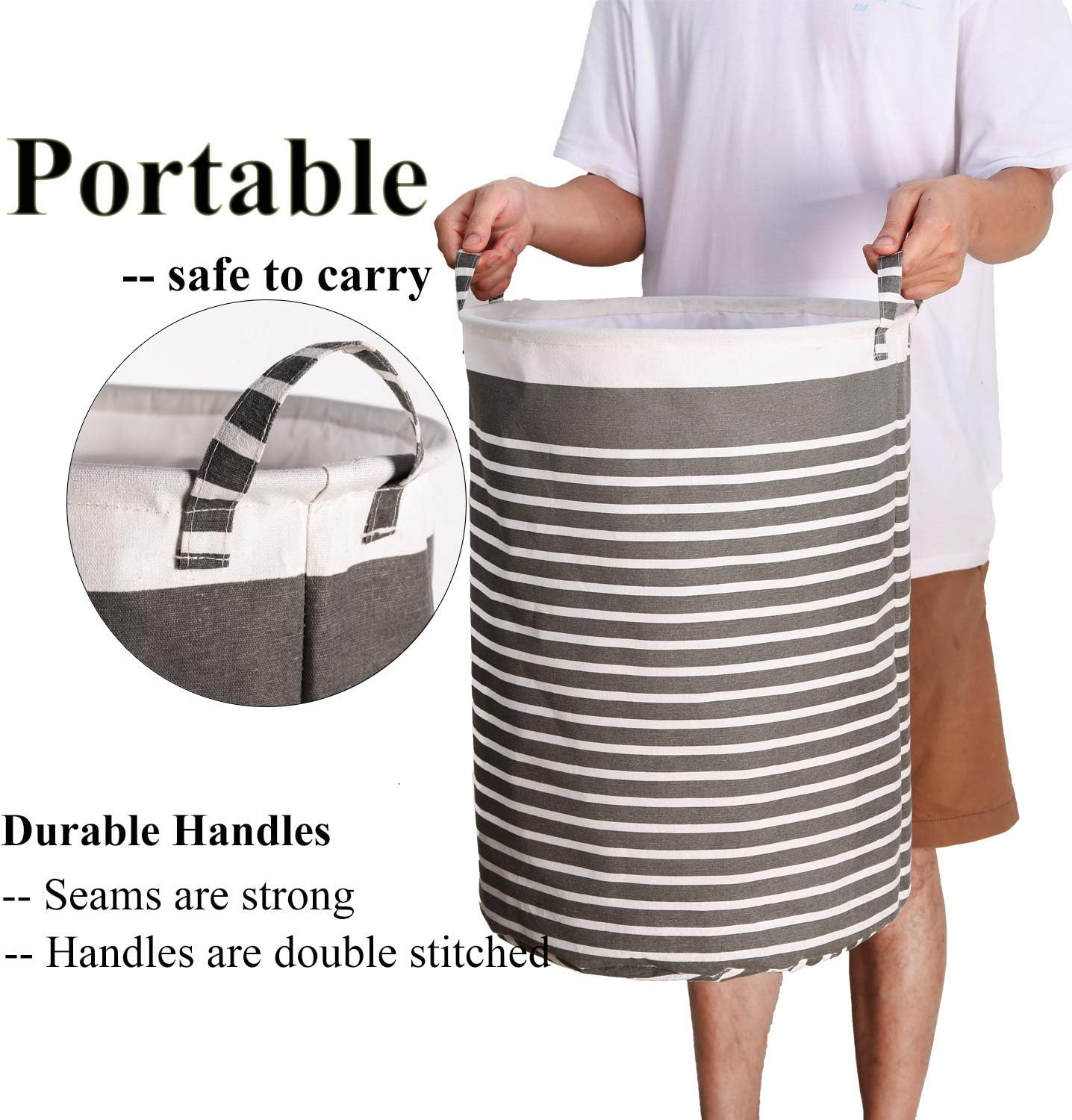 Cesto de tela impermeable plegable, de 22 pulgadas de alto, gris grueso, ropa sucia, para dormitorio, almacenamiento de habitación de los niños