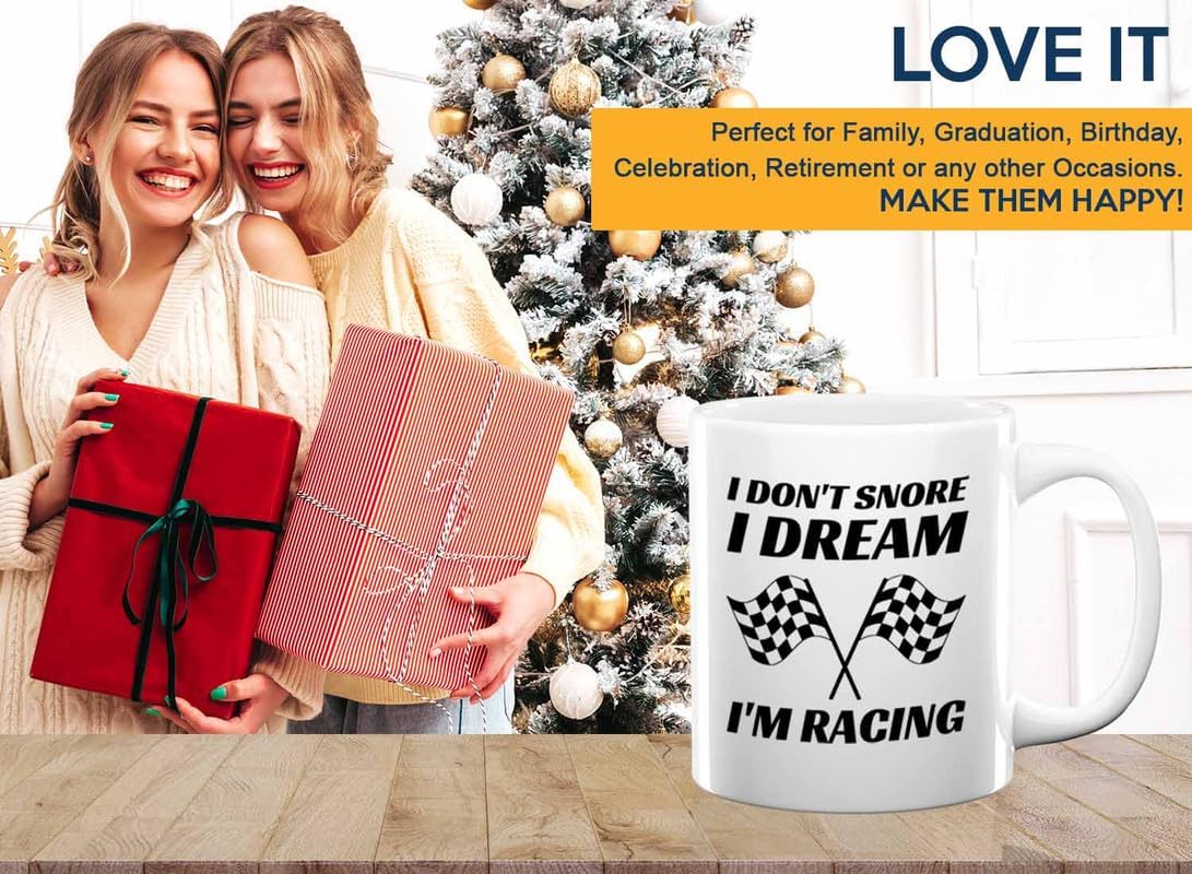 Taza de café Racer de 11 onzas, color blanco, I Don’t Snore, Fuel Speed Racer Car Guys Circuit Automotive Racing Boy Gifts para él, papá, hombres,