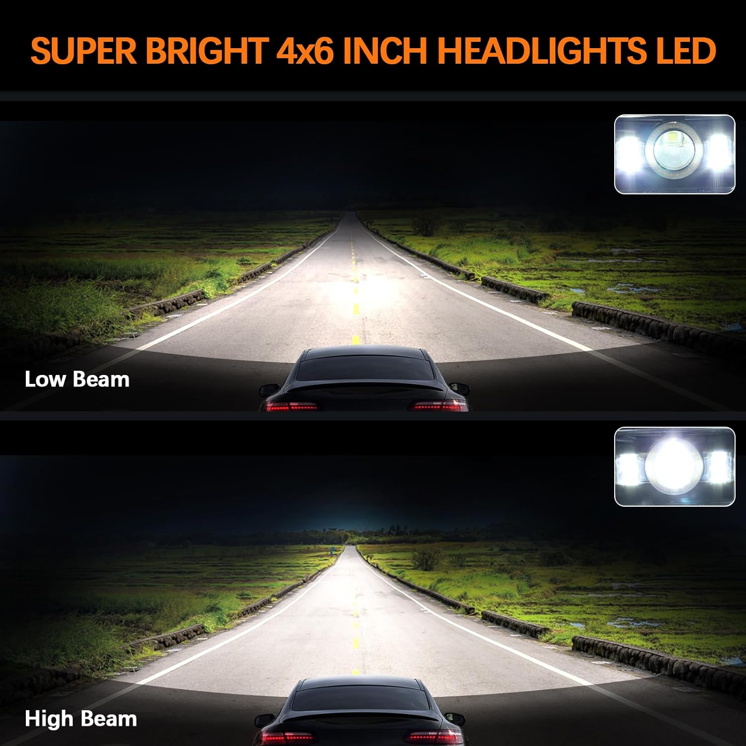 4X6 Led Headlights DOT Approved With 6500K High Low Beam High Brightness White DRL Amber Turn Signal Light Compatible for H4651 H4656 Peterbilt 379