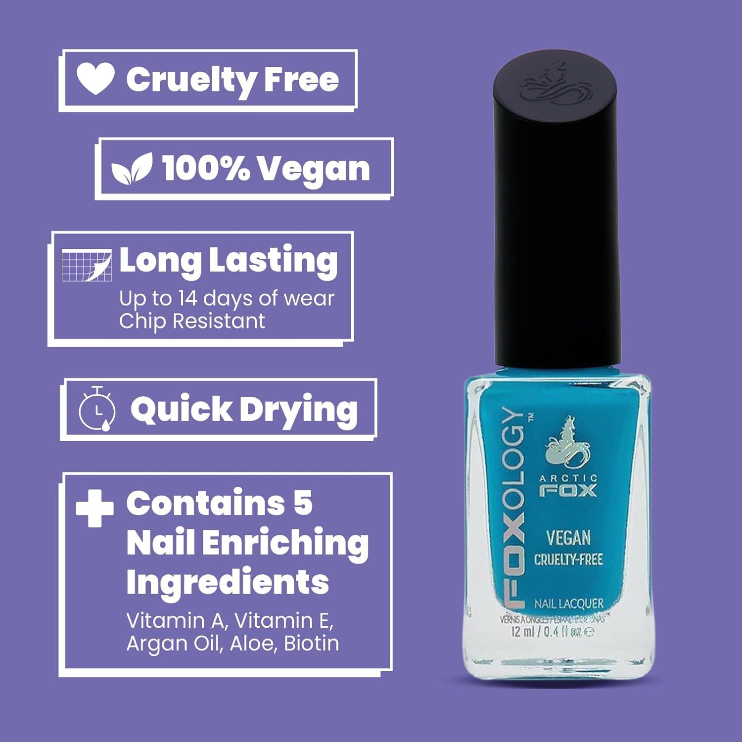 Esmalte de uñas vegano y libre de crueldad, fórmula de secado rápido 15 libre de larga duración, resistente al astillado, fabricado en Estados