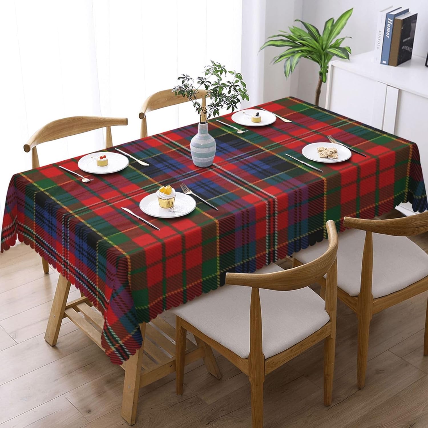 Mantel rectangular para comedor, interior y exterior con diseño de cuadros escoceses de clan macpherson rojo, resistente a cuadros, lavable, mantel