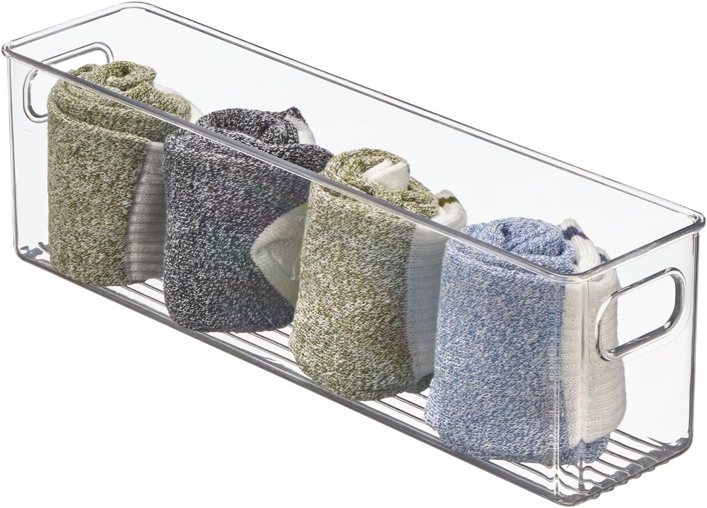 mDesign Organizador de plástico para armario del hogar, cesta de almacenamiento con asas para dormitorio, baño, estantes de gabinete, entrada y