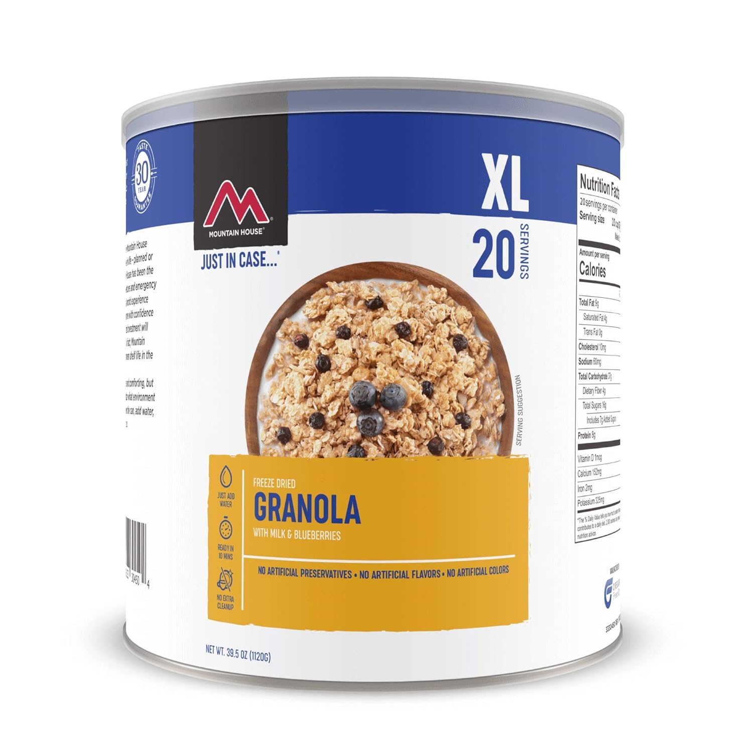 Mountain House Granola liofilizada con leche y arándanos #10 Caza de latas, camping, mochilero, alimentos respaldados por una garantía de sabor de