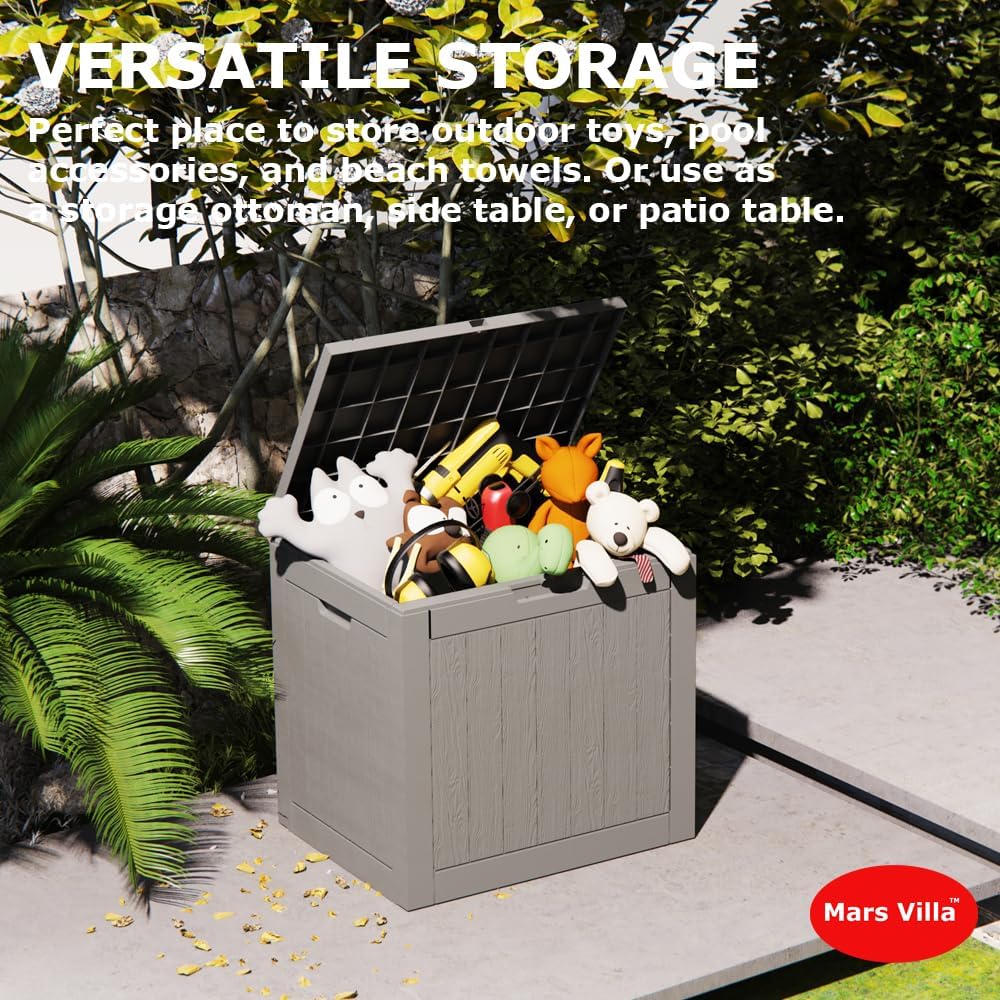 Caja de cubierta, caja de almacenamiento de resina de 31 galones para interiores y exteriores, impermeable, para cojines de muebles de patio,