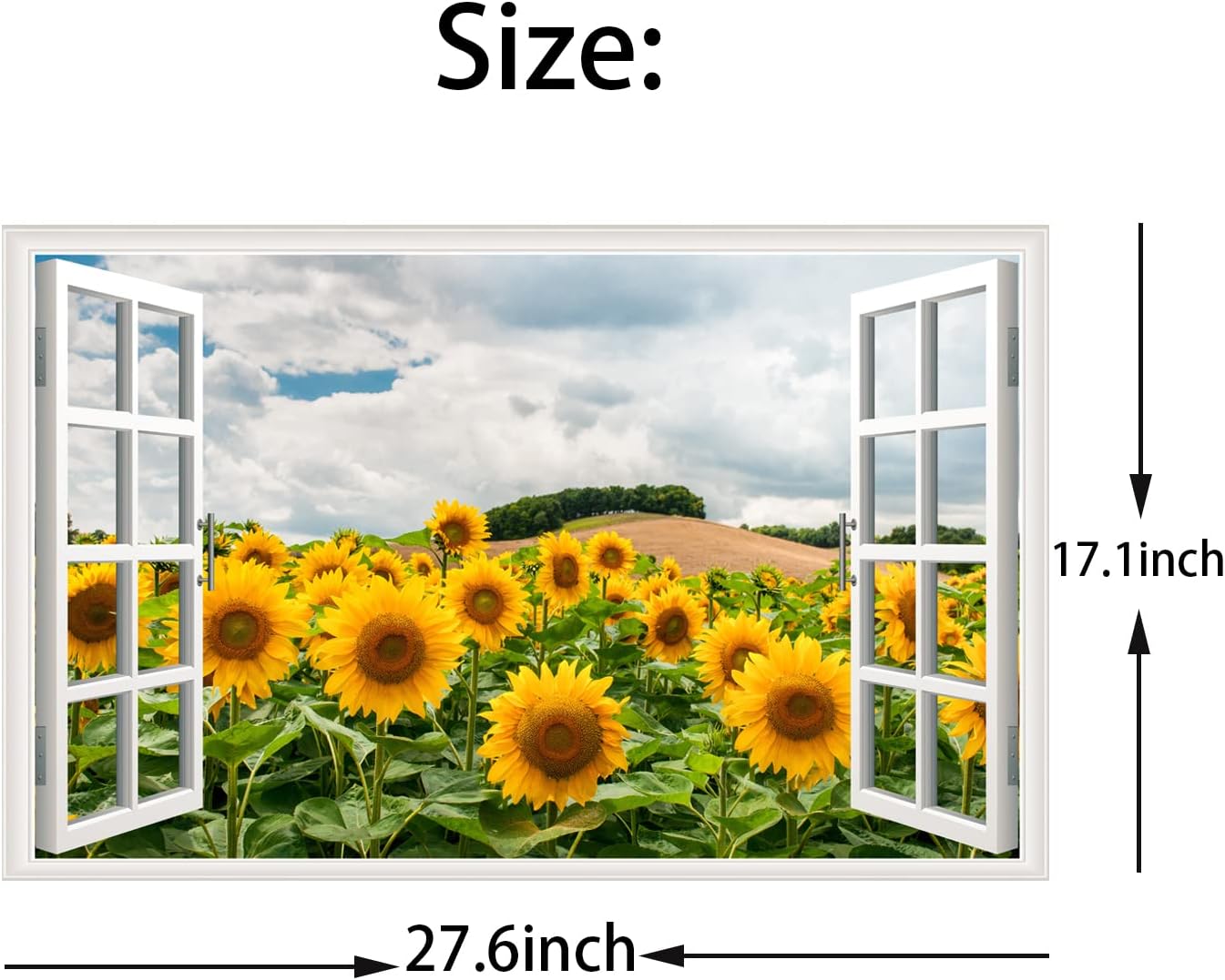 Adhesivo de pared de girasol, removible 3D, para ventanas falsas, vinilo autoadhesivo con girasol, para ventana, decoración de dormitorio, sala de