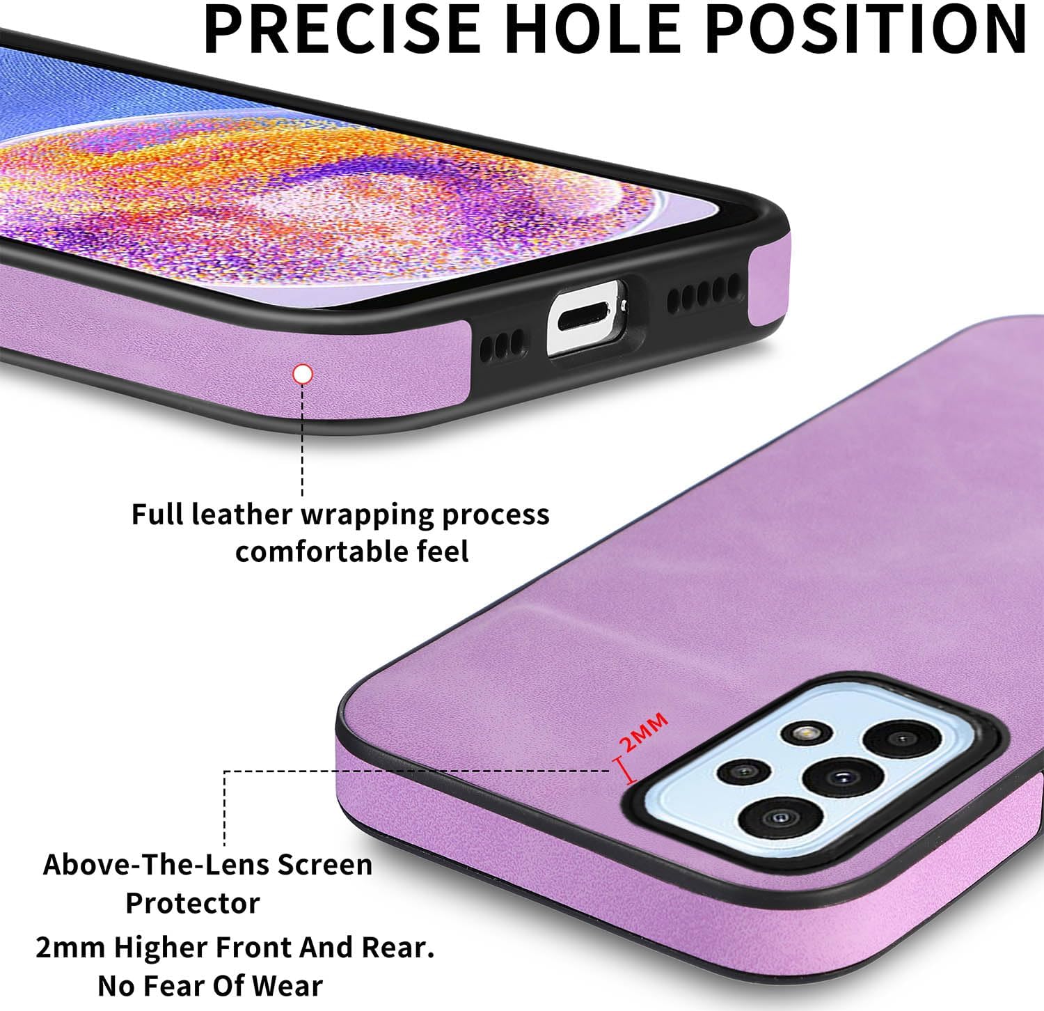Asuwish Funda de teléfono para Samsung Galaxy A23 5G4G con protector de pantalla de vidrio templado y funda de cuero delgada y delgada, accesorios