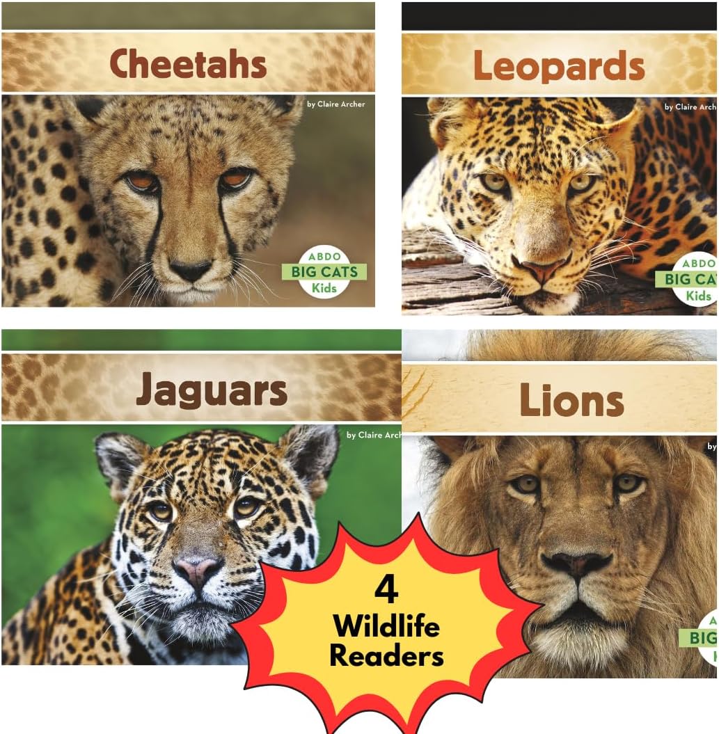Paquete de lectura para principiantes de Wild Cats Explora el mundo de gatos, leones, jaguares, guepardos y leopardos – 4 libros atractivos para