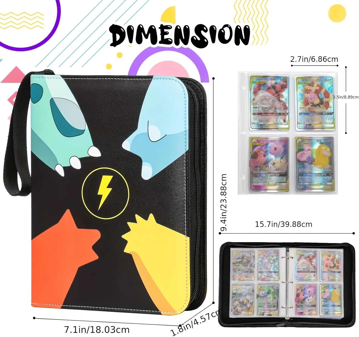 Carpeta de tarjetas coleccionables con mangas, 400 bolsillos con 50 fundas extraíbles, álbum de coleccionista de tarjetas con funda de transporte