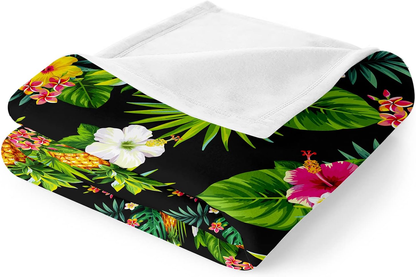 Wesan Manta floral de piña para cumpleaños para mujeres, niños y niñas, coloridas flores tropicales y hojas, manta de follaje para dormitorio,