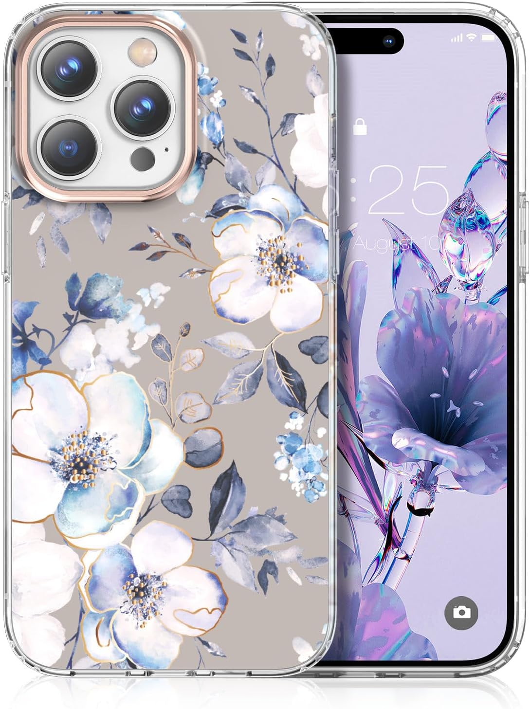 zelaxy Funda compatible con iPhone 15 Pro, TPU suave y flexible, a prueba de golpes, patrones de jardín de flores, funda protectora de cuerpo