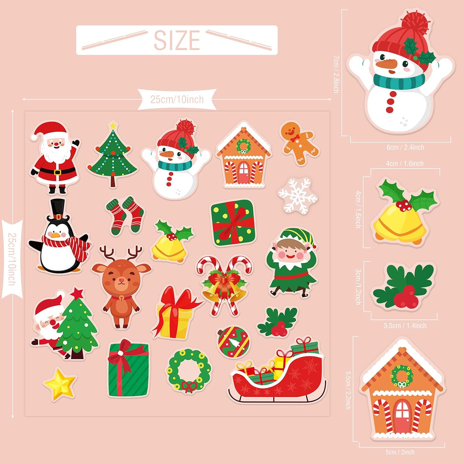 40 calcomanías de gel grueso de Navidad para invierno, Navidad, para niños, niños pequeños y adultos, hogar, avión, aula, guardería, suministros de