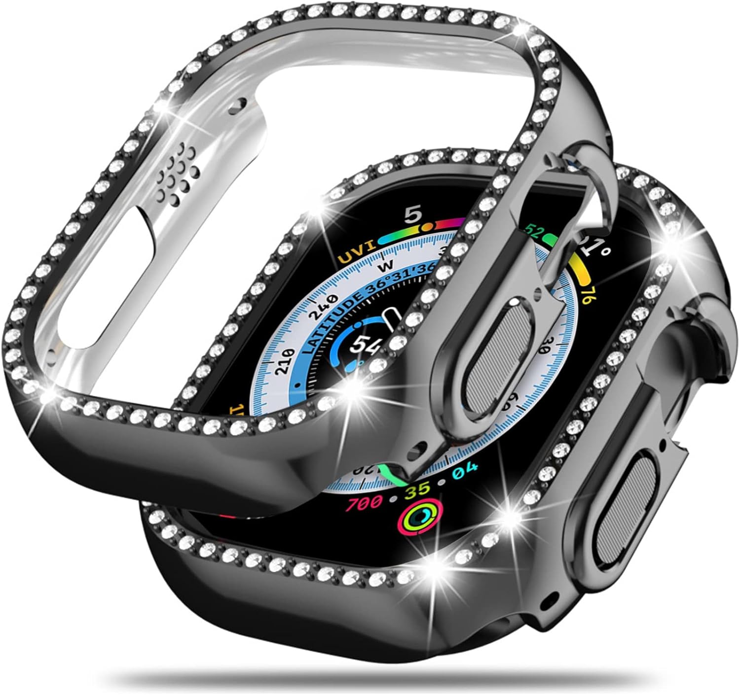 Miimall Funda compatible con Apple Watch UltraUltra 2 de 1.732 pulgadas, con cristales brillantes chapados en diamantes a prueba de golpes, marco