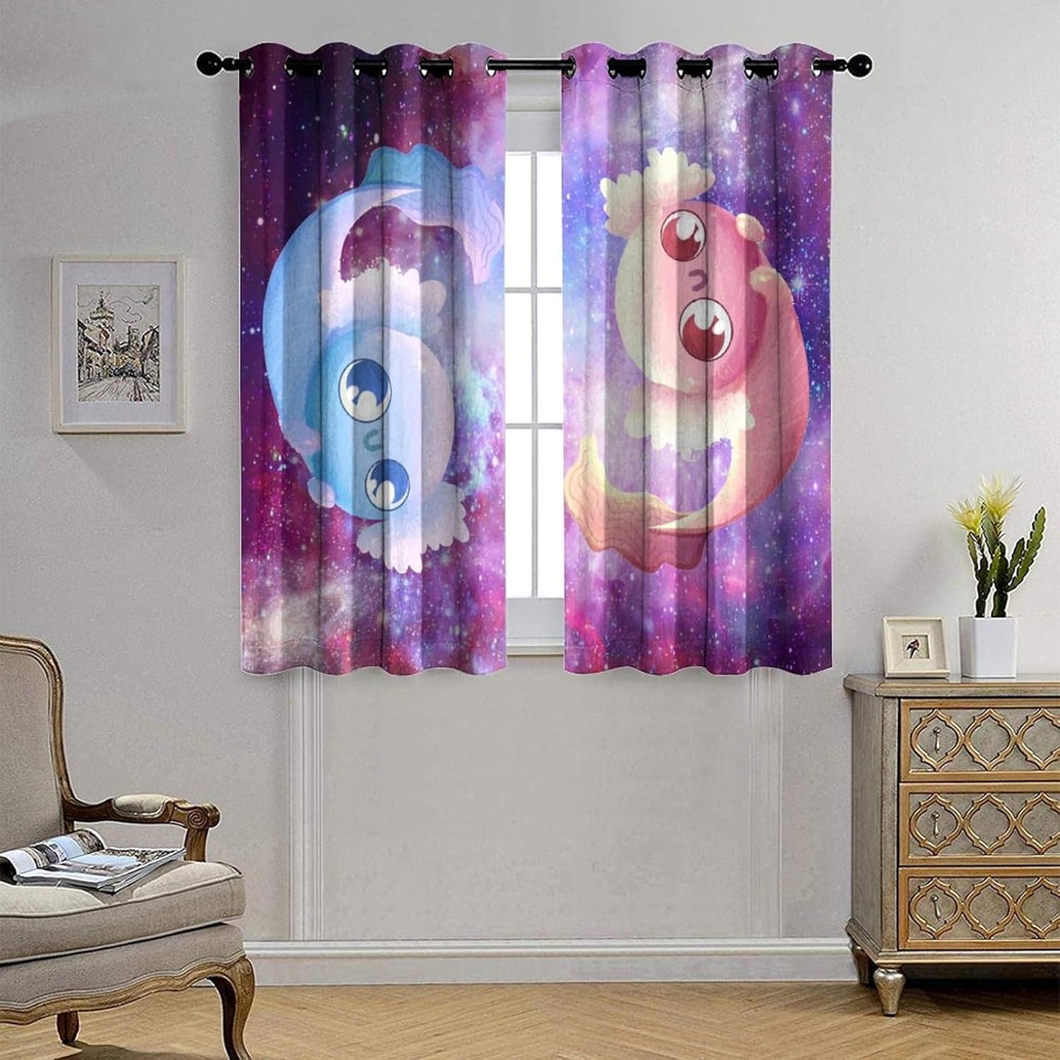 Cortina opaca abstracta de ajolote colorido con ojales, diseño de ajolote con ojales, aislamiento térmico, para dormitorio, sala de estar, 2 paneles