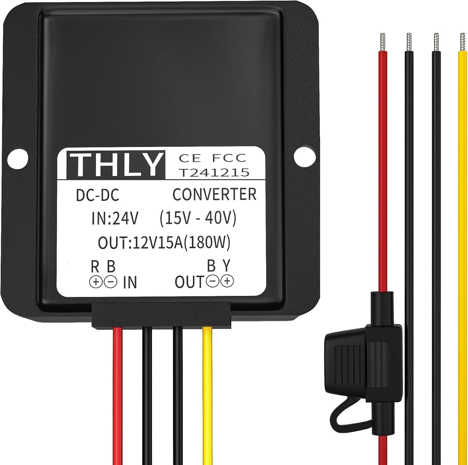 Convertidor de voltaje de 24 V a 12 V, convertidor Buck 15A 180W DC transformador con fusible impermeable, convertidor reductor para carrito de