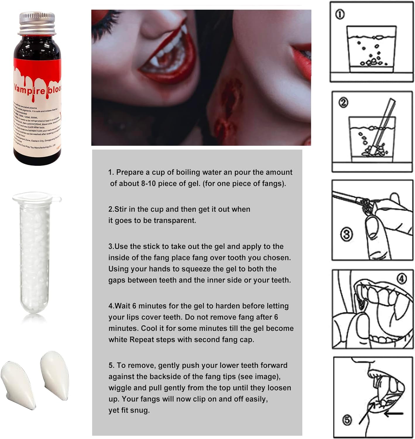 Dientes de vampiro para decoración de Halloween, dientes falsos, colmillos de vampiro para accesorios de cosplay como accesorios de Halloween,