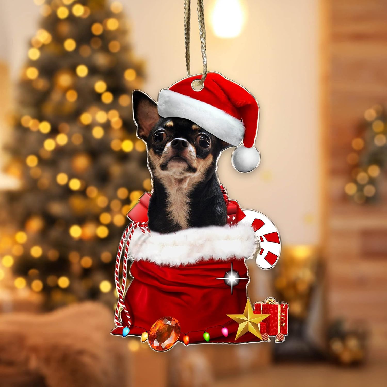 Adorno negro para árbol de Navidad de Chihuahua, decoración de Navidad de perro Chihuahua negro, adorno para árbol de Navidad para perro chihuahua,