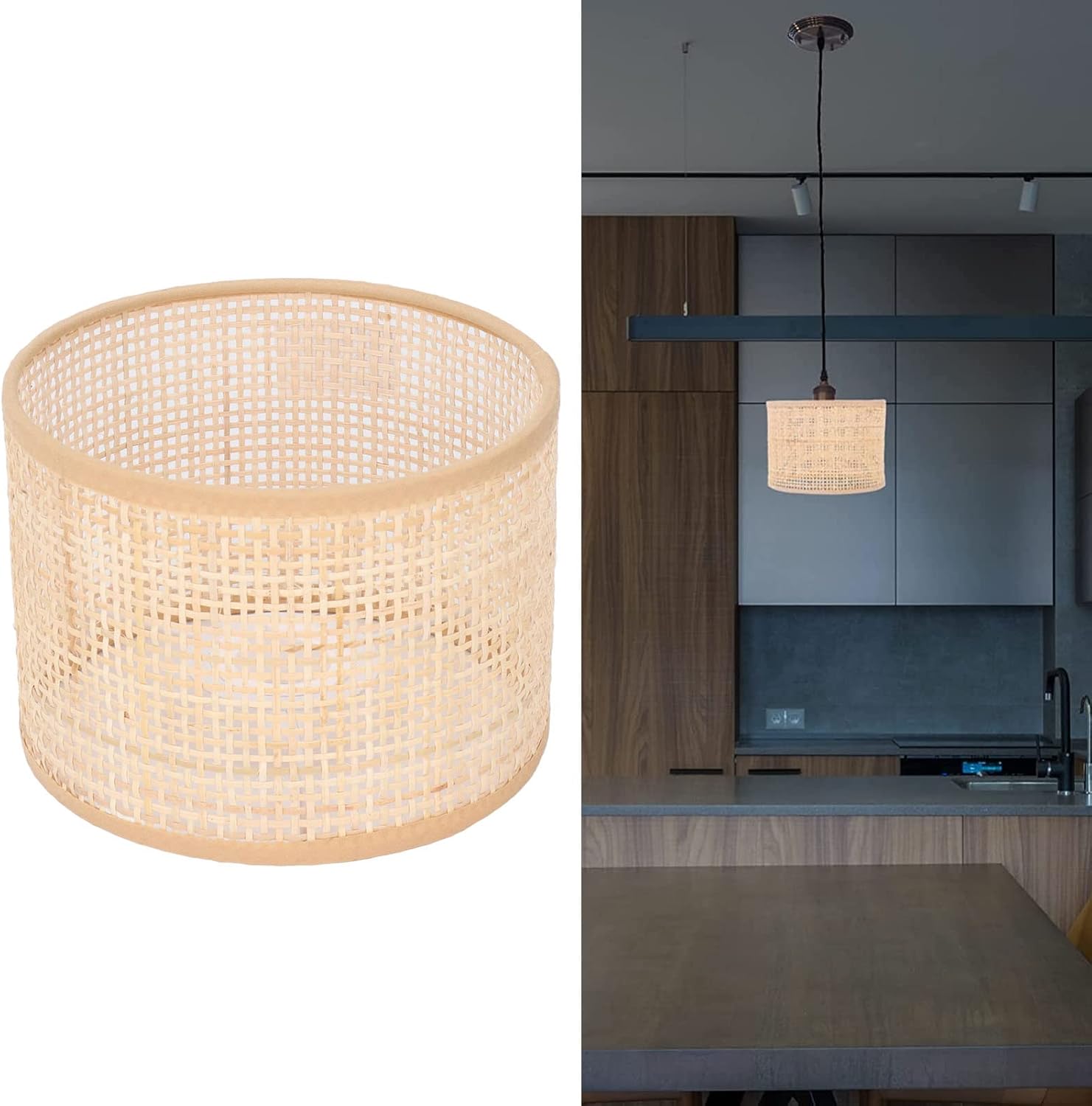 Cubierta de luz tejida, lámpara de ratán vintage, pantalla de malla, reemplazo ligero para lámpara de mesa E27 E14