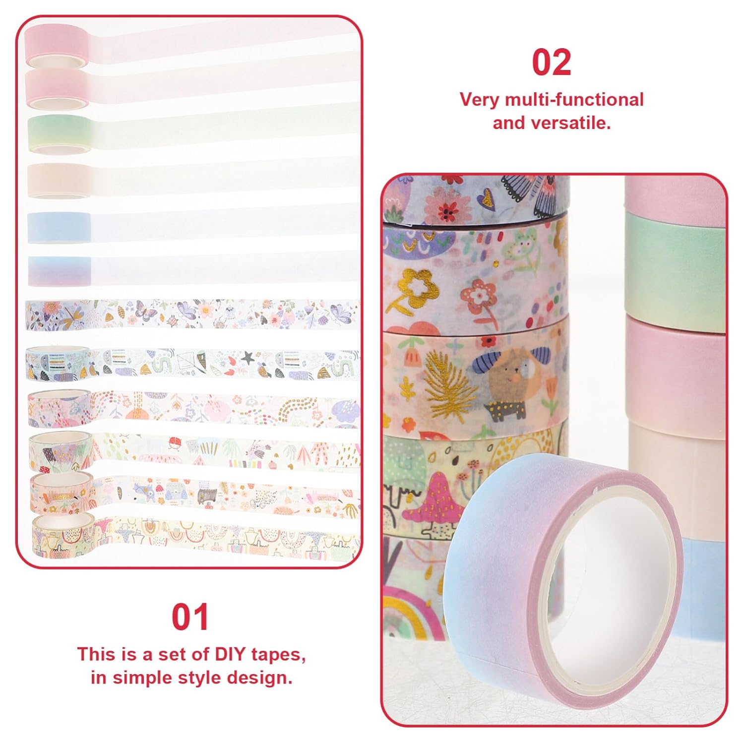 EXCEART 12 Rolls Scrapbook Decor Multi-Purpose Washi Tape Self-Adhesive DIY Tapes Dairy Tape Paper Tapes Planner Tape DIY Crafts Washi Tape Washi