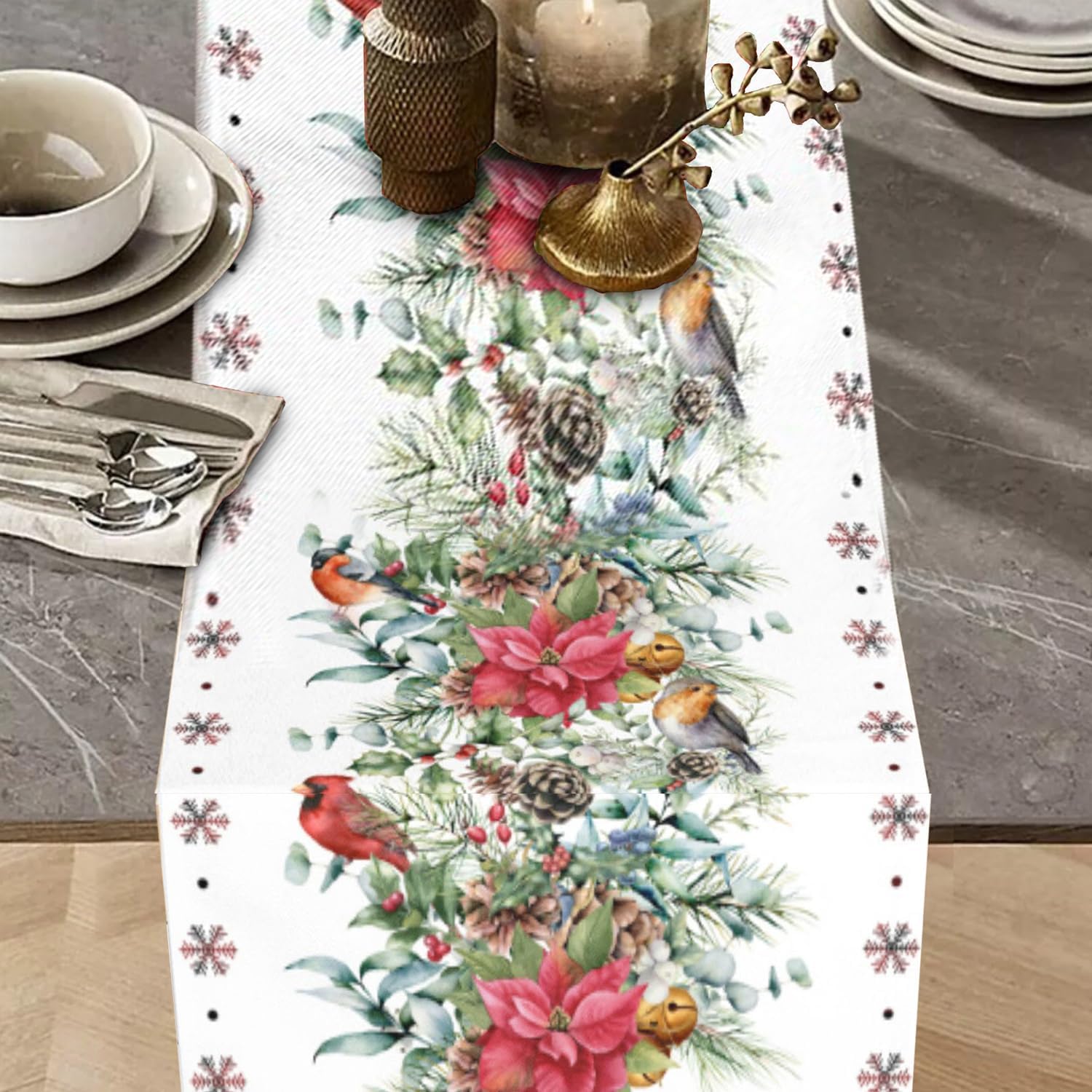 Camino de mesa de decoración de Navidad, camino de mesa de invierno de 72 pulgadas de largo, camino de mesa de Navidad, casa de campo, interior,