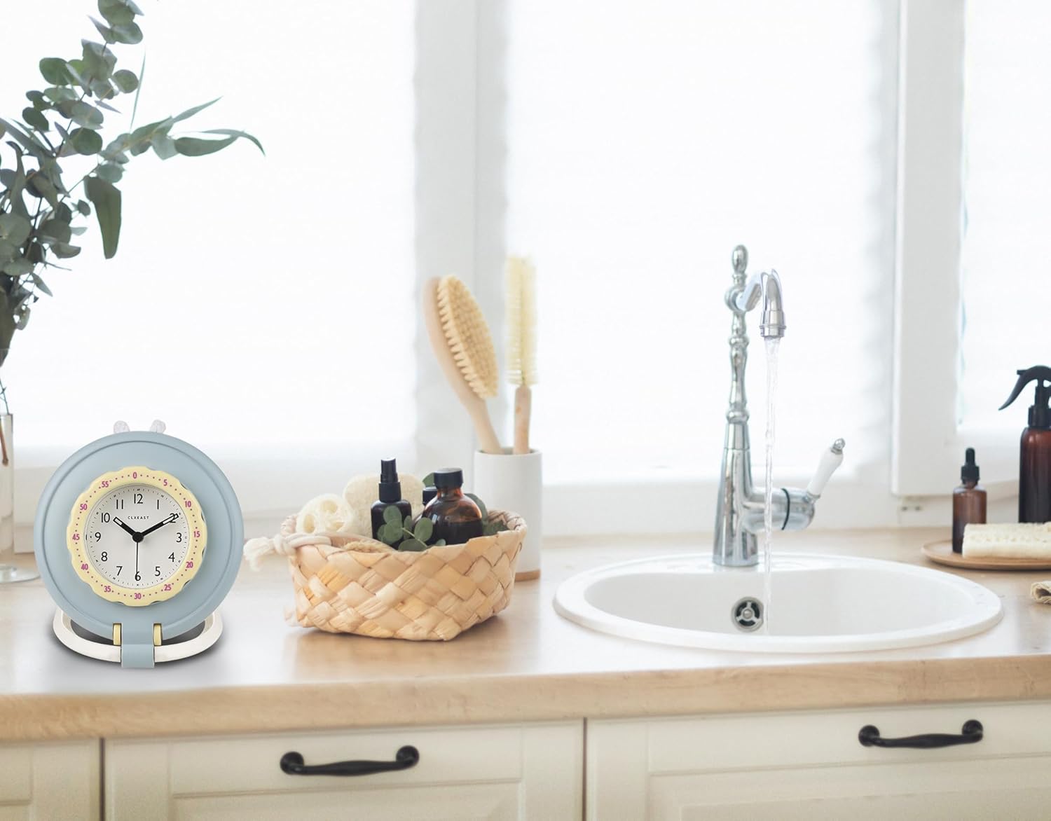 Reloj de pared impermeable para baño de niños para interiores y exteriores, silencioso, sin tictac, funciona con pilas, pequeños relojes de mesa