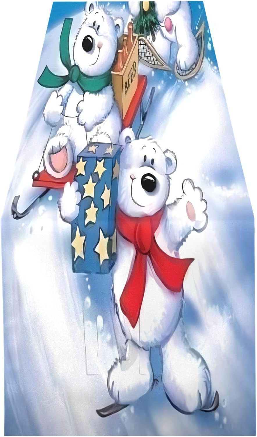 Camino de mesa de oso blanco de Feliz Navidad, decoración de cocina para decoración de cocina, camino de mesa de Navidad, 72 pulgadas de largo