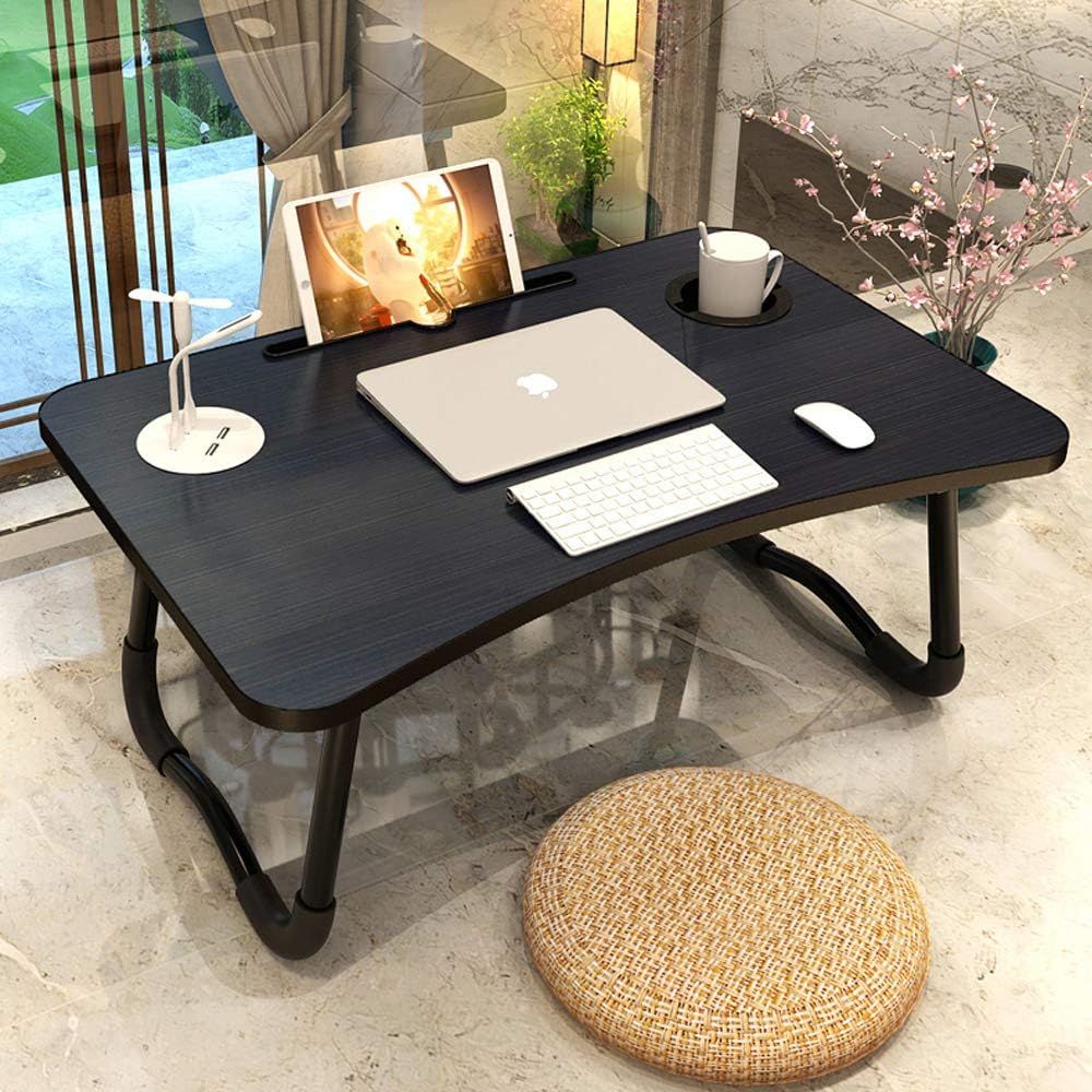 Elekin Escritorio plegable para laptop, escritorio portátil para laptop, mesa de trabajo, mesa de trabajo, bandeja de cama con 4 puertos USBsoporte