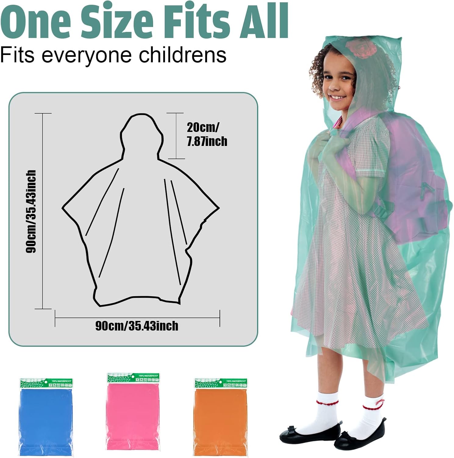 Paquete de 20 ponchos de lluvia desechables para la familia, ponchos de lluvia gruesos para adultos y niños, impermeable de emergencia con capucha
