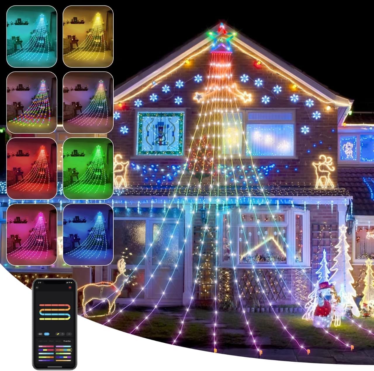 Luces inteligentes de estrella de música de Navidad, 16.4 pies, 330 LED RGB, 9 tiras de luces de Navidad para interiores, cambio de color